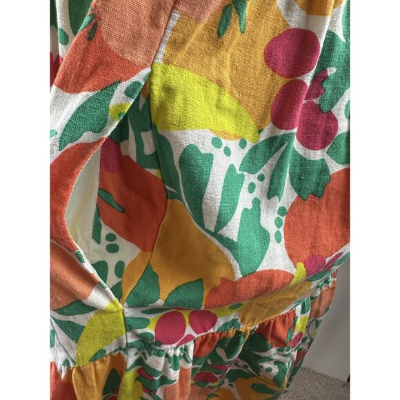 J. Crew Linen Blend Printed Mini Dress A-Line Tiered Floral Fruit Pockets Size 8 - Picture 14 of 16